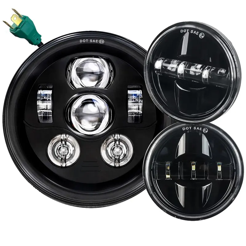 Eagle Lights 7" Led Headlight And 4.5" Led Passing Light Kit For Harley-Davidson® And Indian® Motorcycles - Generation Iii / Black 1