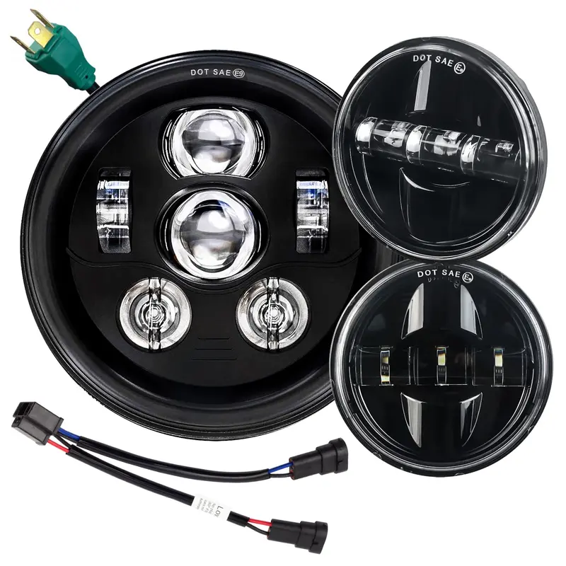 Eagle Lights 7" Led Headlight And 4.5" Led Passing Light Kit For Harley-Davidson® And Indian® Motorcycles - Generation Iii / Black 4