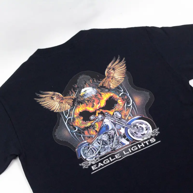 Eagle Lights T-Shirt With Flaming Skull And Eagle Graphic 1