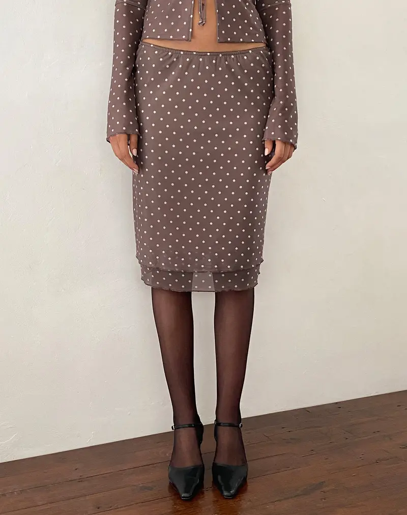 Eldonia Midi Skirt In Basic Polka Brown 1