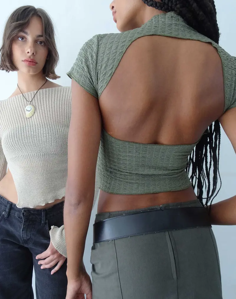 Elton High Neck Top In Khaki 1