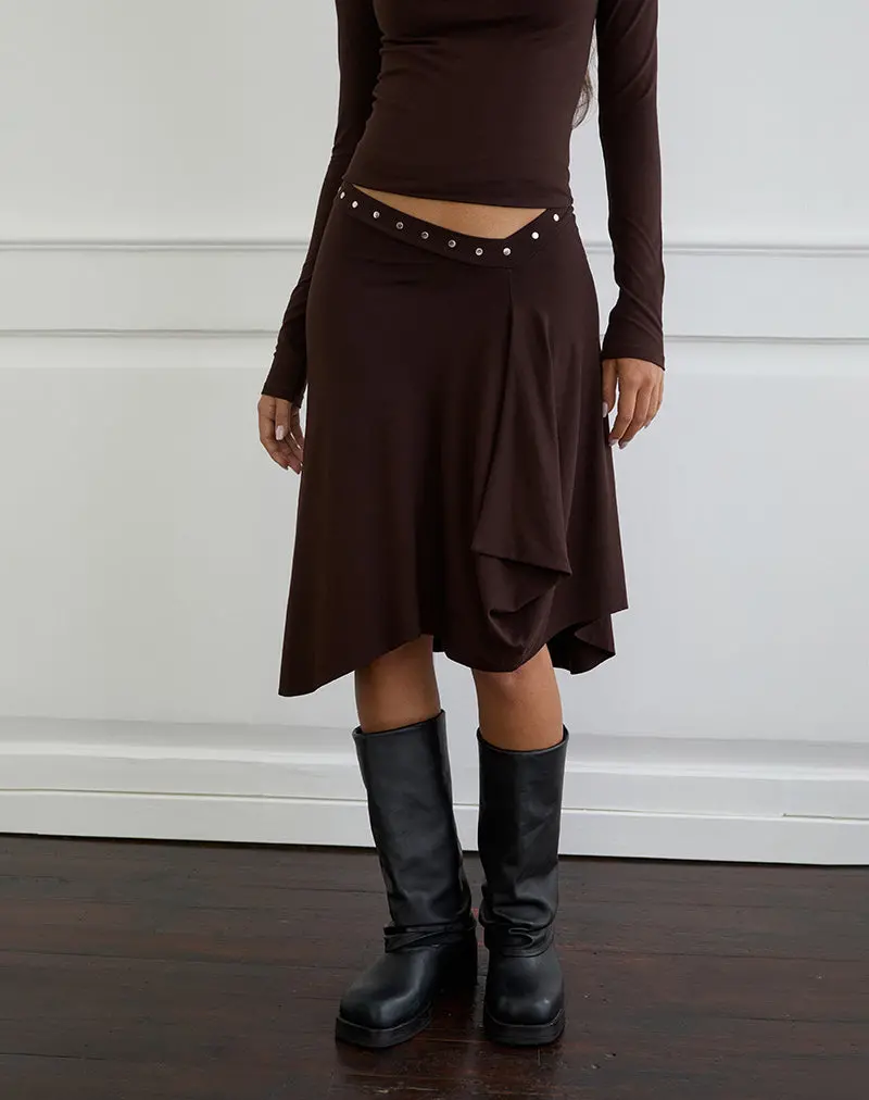 Emera Midi Skirt With Studs In Bitter Chocolate 1