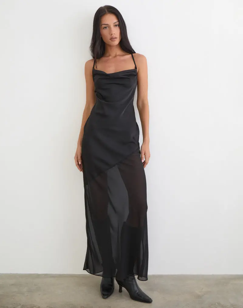 Eshara Maxi Dress In Chiffon Satin Black 1