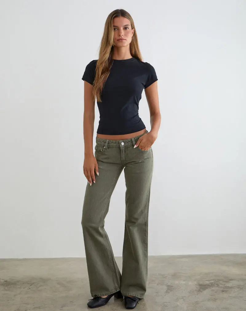 Extra Low Rise Flare Jeans In Olive 1