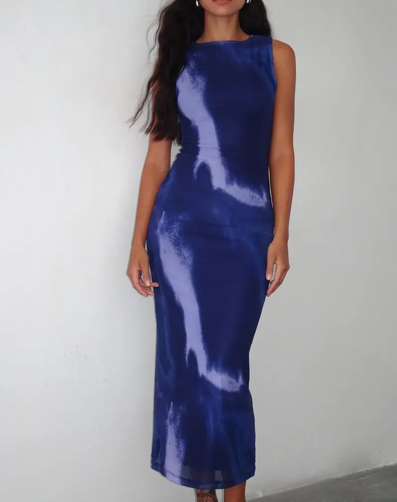 Fayola Printed Maxi Dress In Watercolour Navy 1