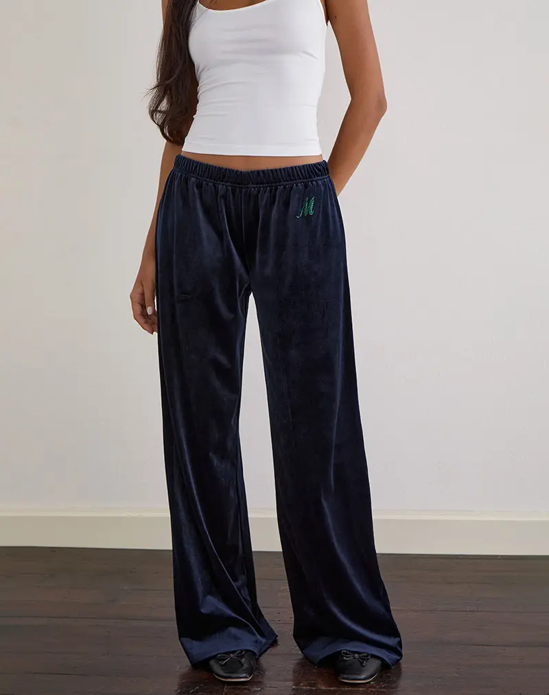 Glen Jogger In Velour Navy With 'M' Embelishment 1