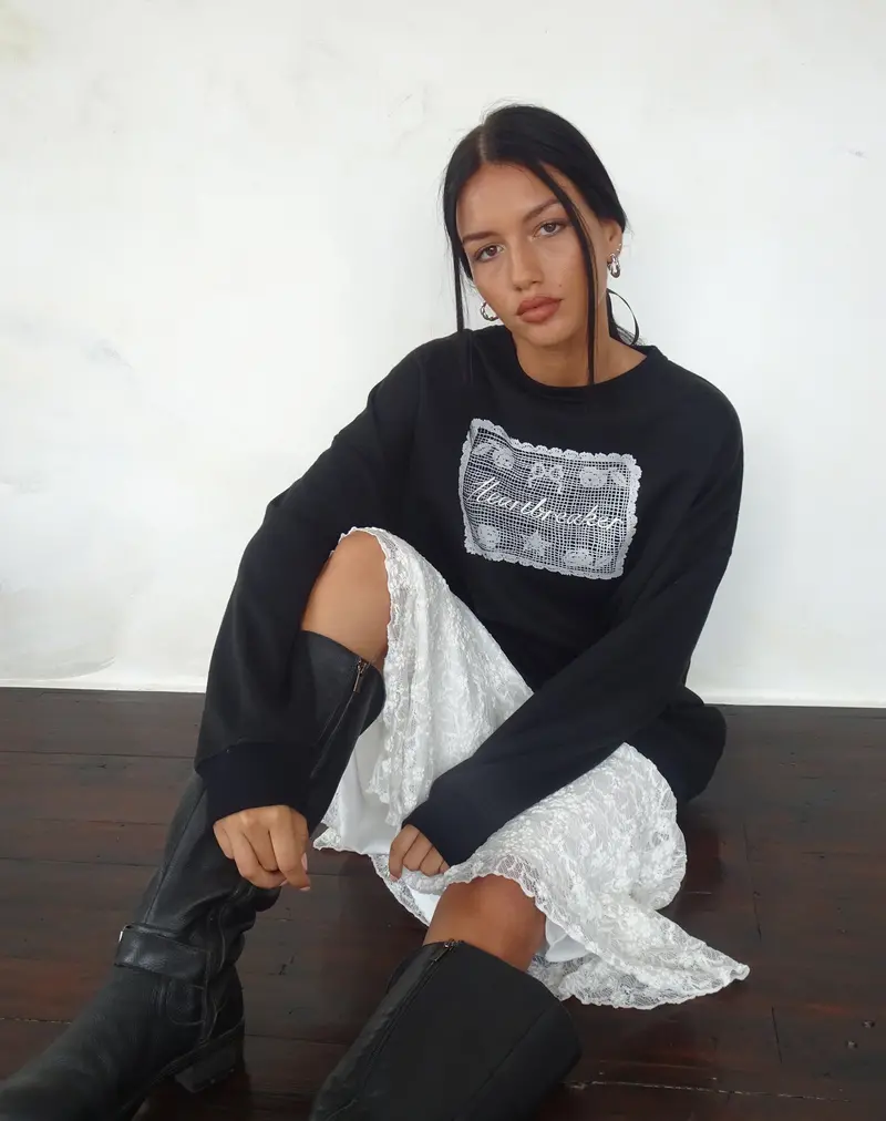 Glo Oversized Sweatshirt In Black With Heartbreaker Graphic 1