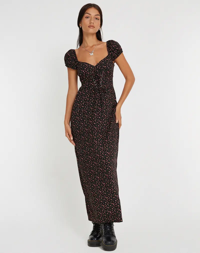 Grace Maxi Dress In Dark Pink Rose Black 1