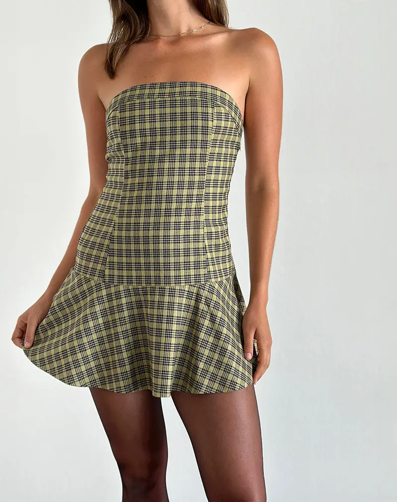 Hadia Bandeau Mini Dress In Check Yellow 1