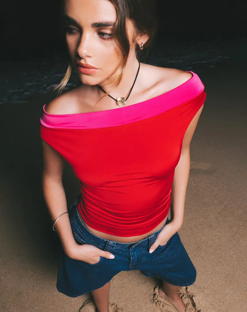 Halle Bardot Top In Red Pink 1