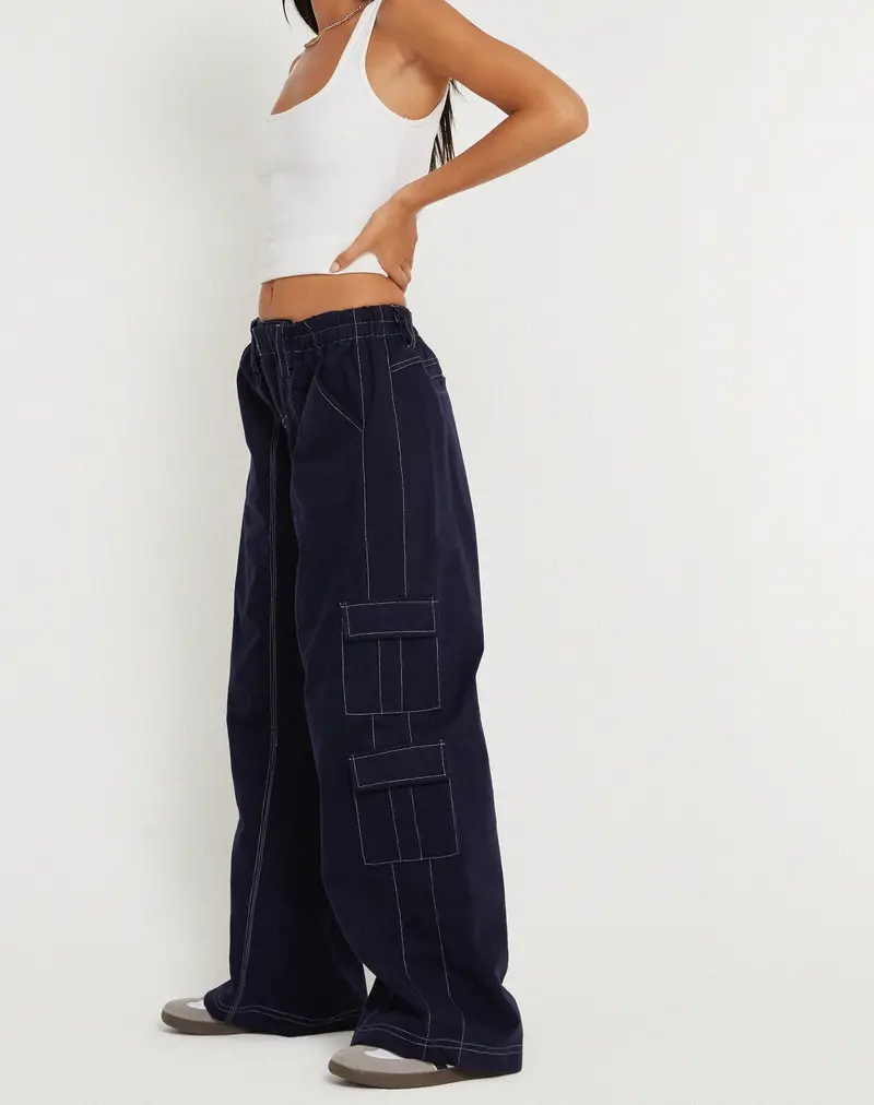 Hansa Trouser In Navy With Top White Stitch 1