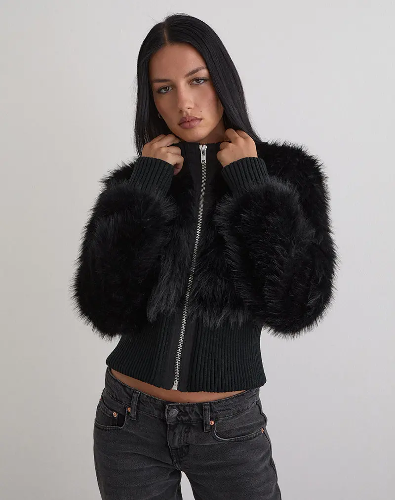 Homari Shaggy Faux Fur Jacket In Black 1