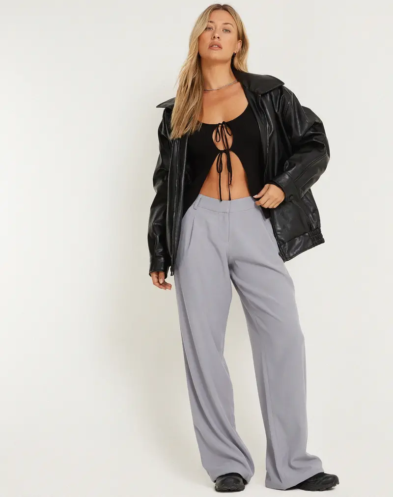 Hondra Wide Leg Trouser In Light Grey 1