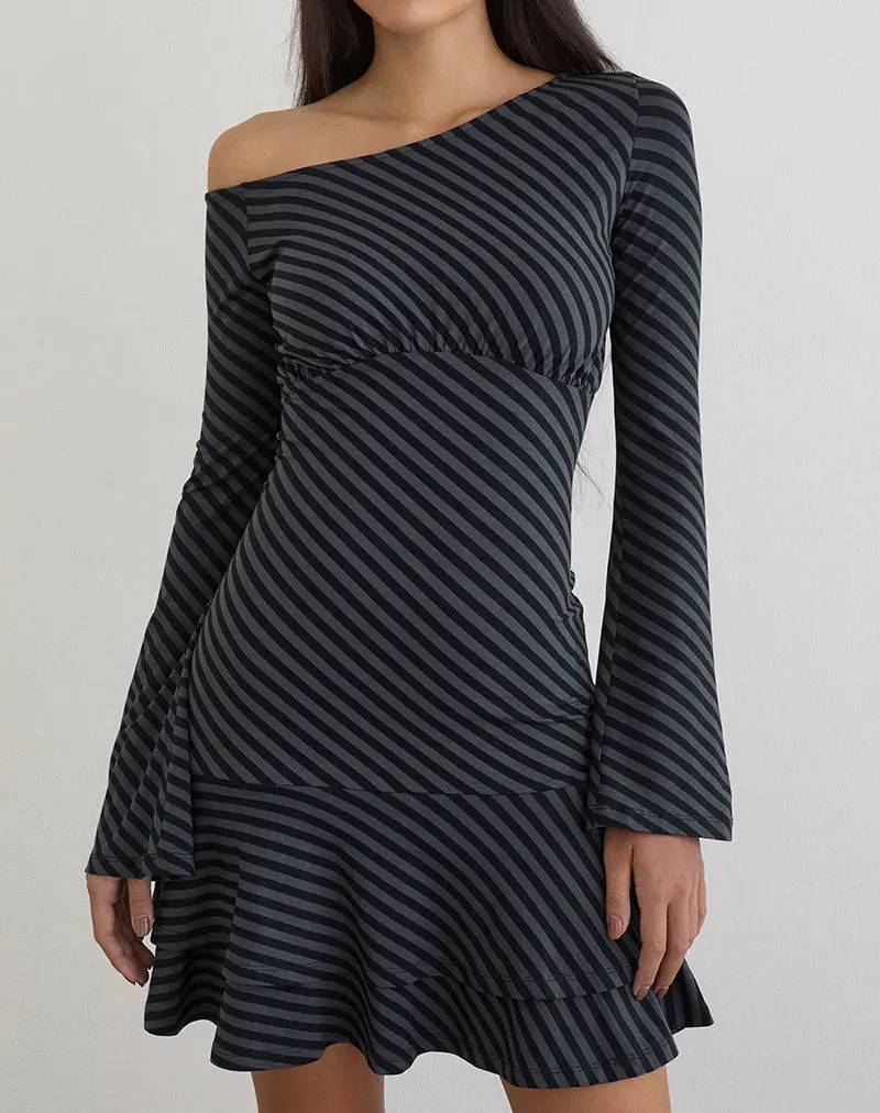 Hongsai Mini Dress In Oblique Stripe Ocean Storm 1