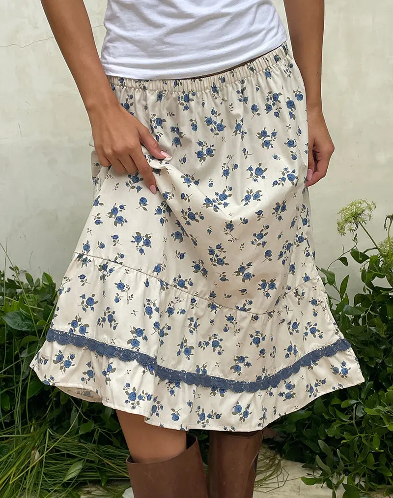 Ilaria Midi Skirt In Ditsy Leaf Rose Navy 1