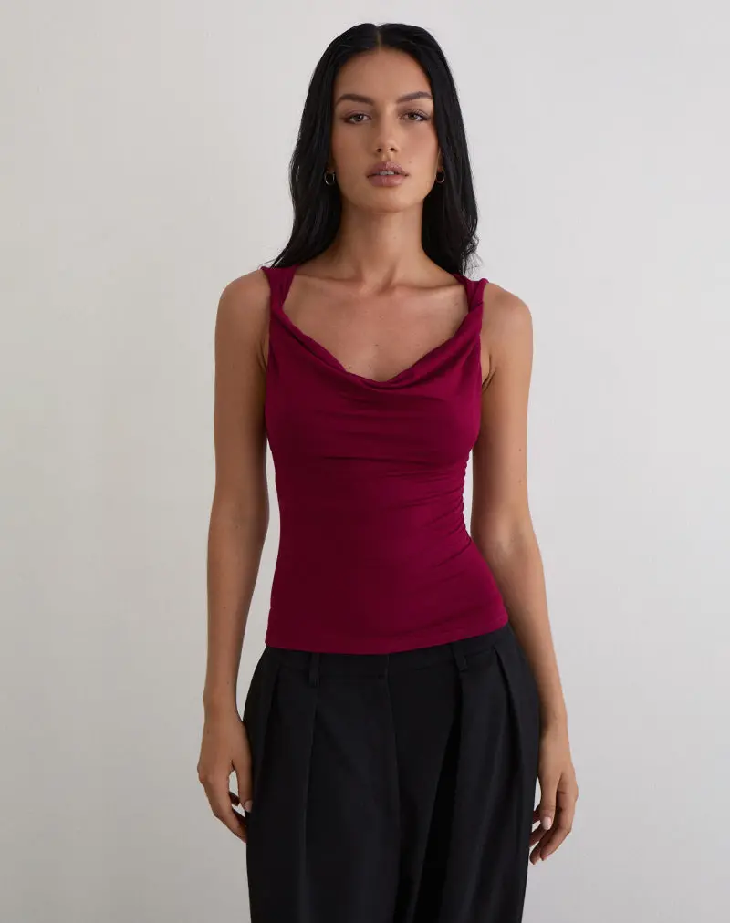 Imrie Open Back Top In Rayon Jersey Burgundy 1