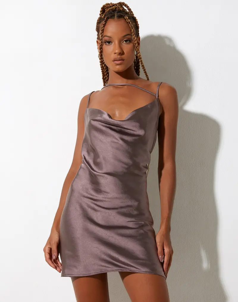 Iza Slip Dress In Satin Steel 1
