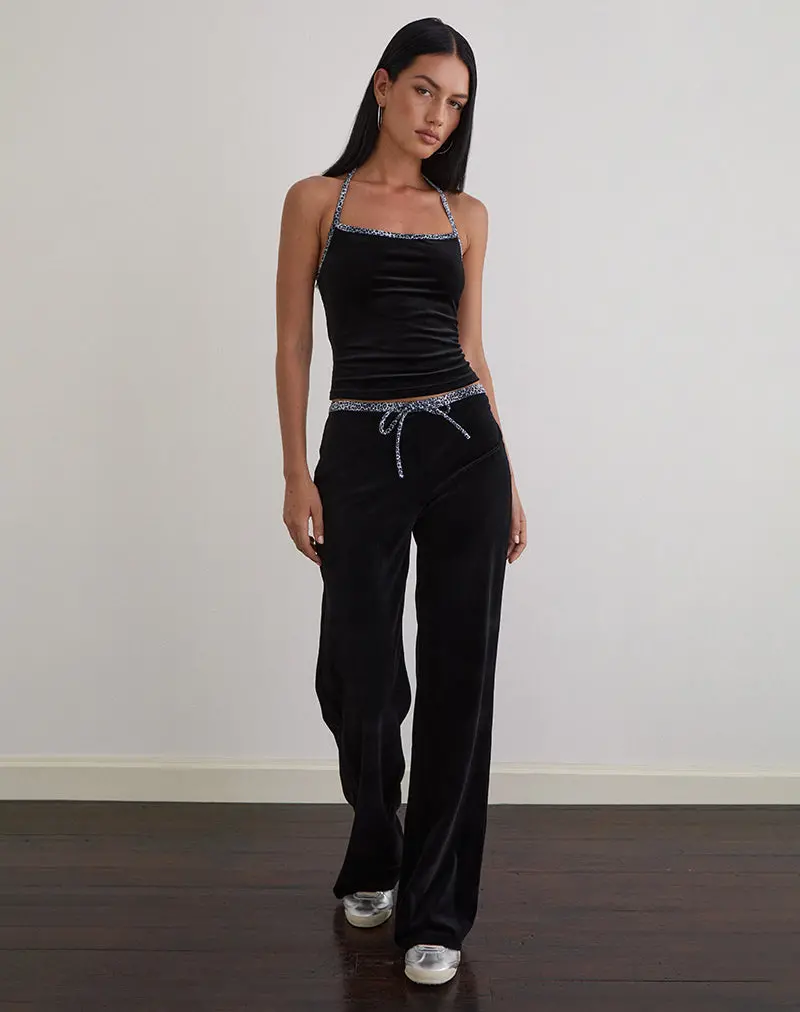 Jalani Trouser In Black With Leopard Binding 1