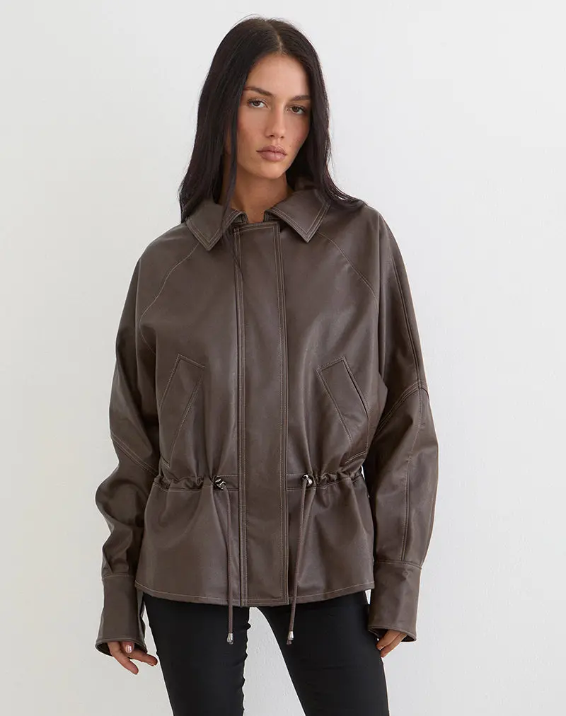 Jannik Jacket In Pu Dark Brown 1