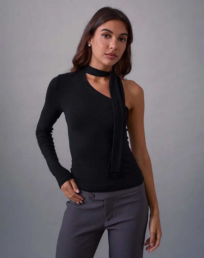 Jayahe One Sleeve Top In Rayon Jersey Black 1