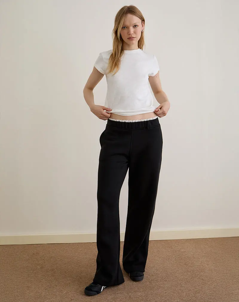 Jenita Loose Jogger In Black With White Picot Trim 1