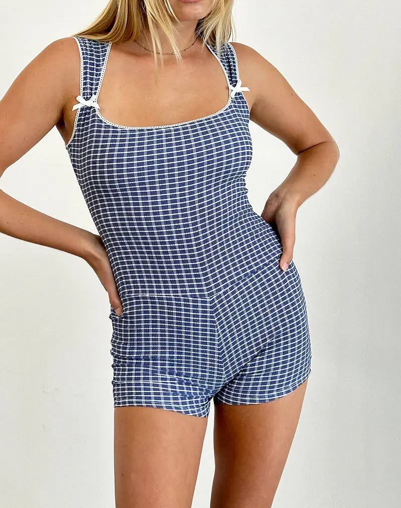 Jilia Playsuit In Crinkle Deep Blue With Bow 1