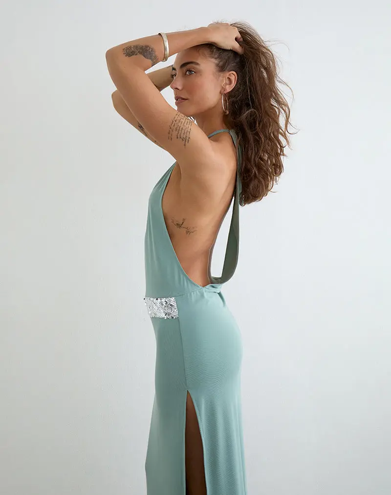 Karuna High Neck Maxi Dress In Aqua Grey 1