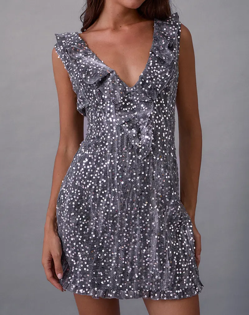 Kasuya Mini Dress In Chiffon Sequin Grey 1