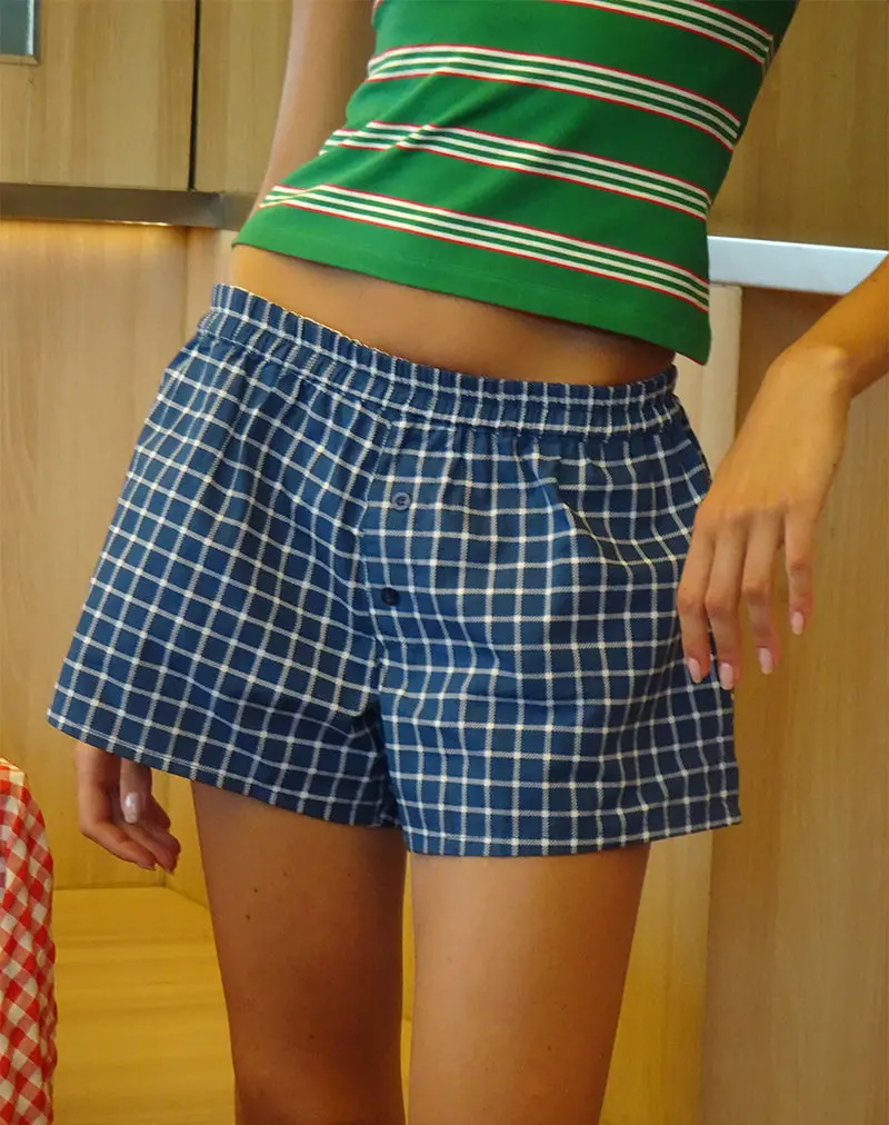 Laboxe Boxer Shorts In Navy Tartan Poplin 1
