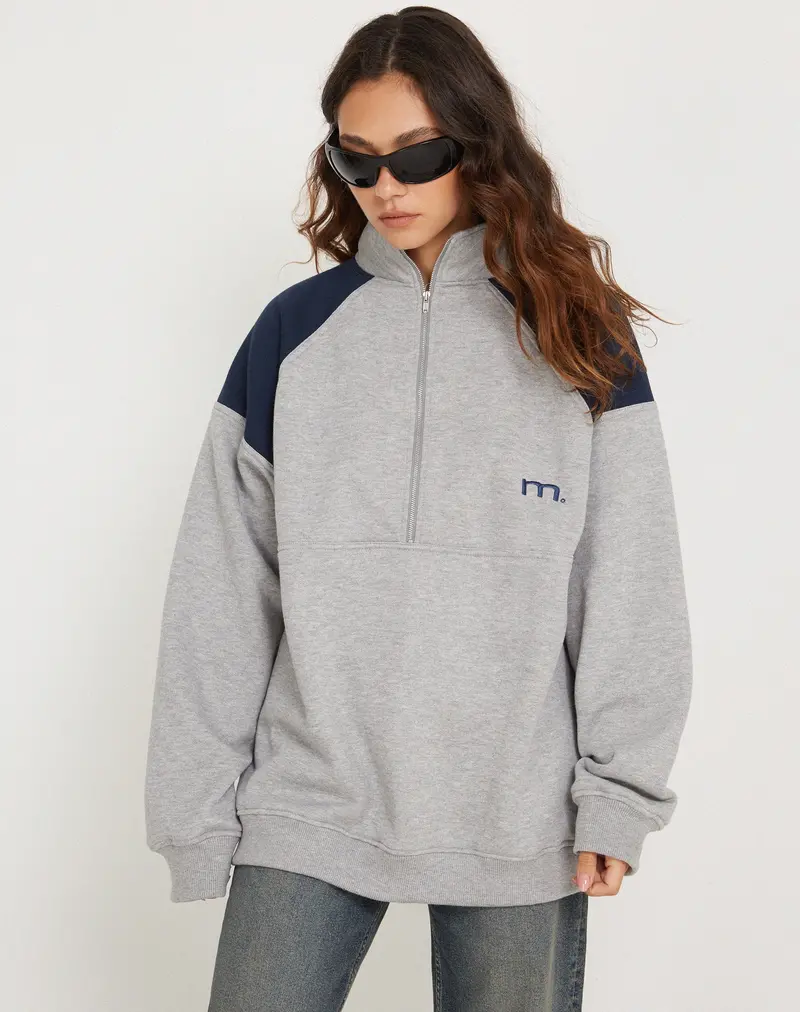 Laksa Sweatshirt In Grey And Marl Navy 1