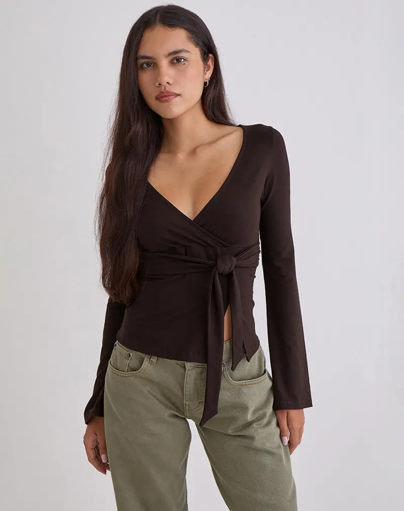 Lamae Wrap Top In Bitter Chocolate 1