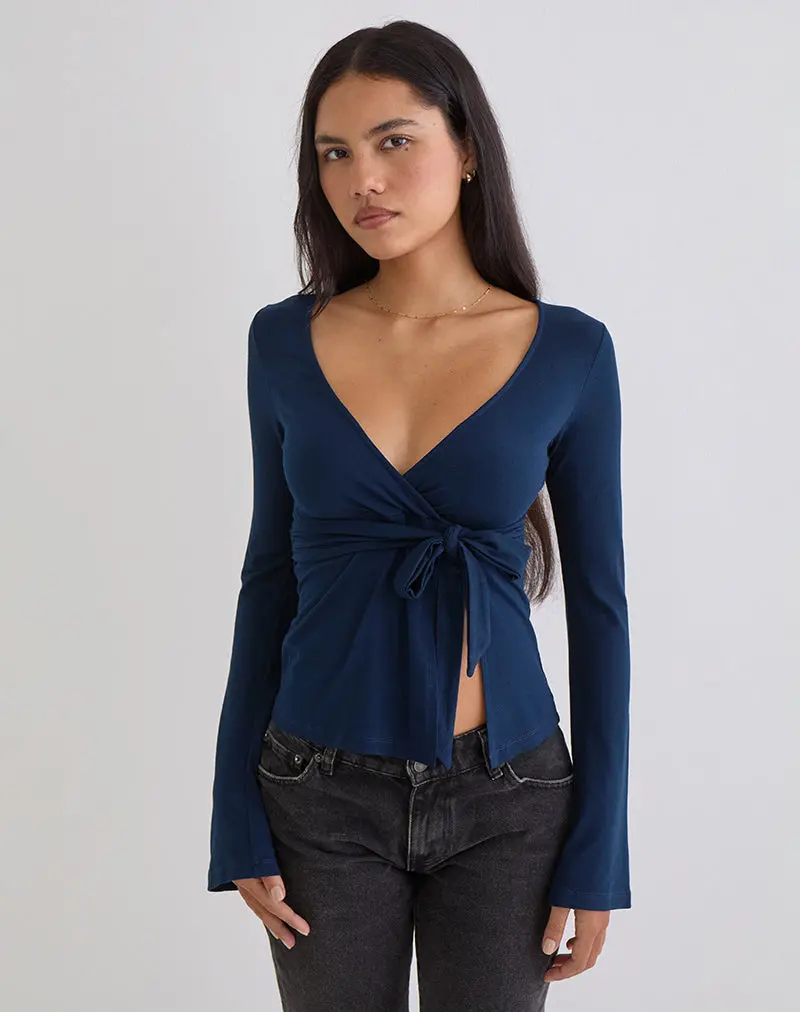 Lamae Wrap Top In Navy 1