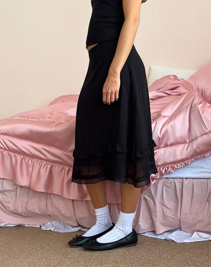 Lenuta Chiffon Midi Skirt In Black 1