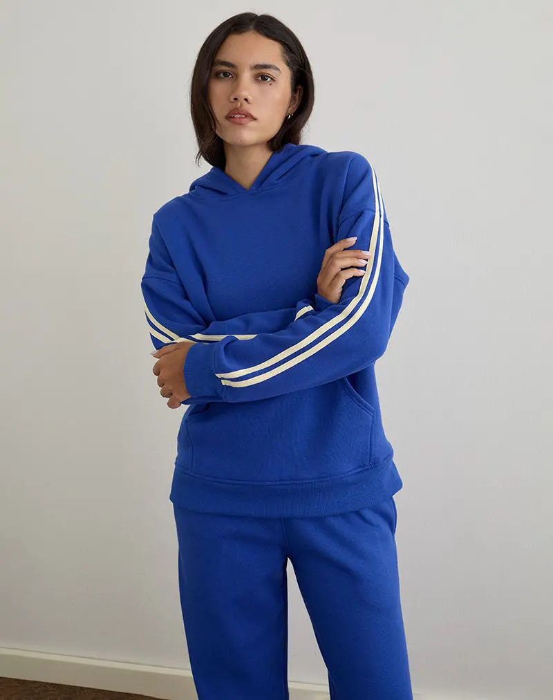 Lingwu Hoodie In Cobalt Blue With Buttermilk Binding 1