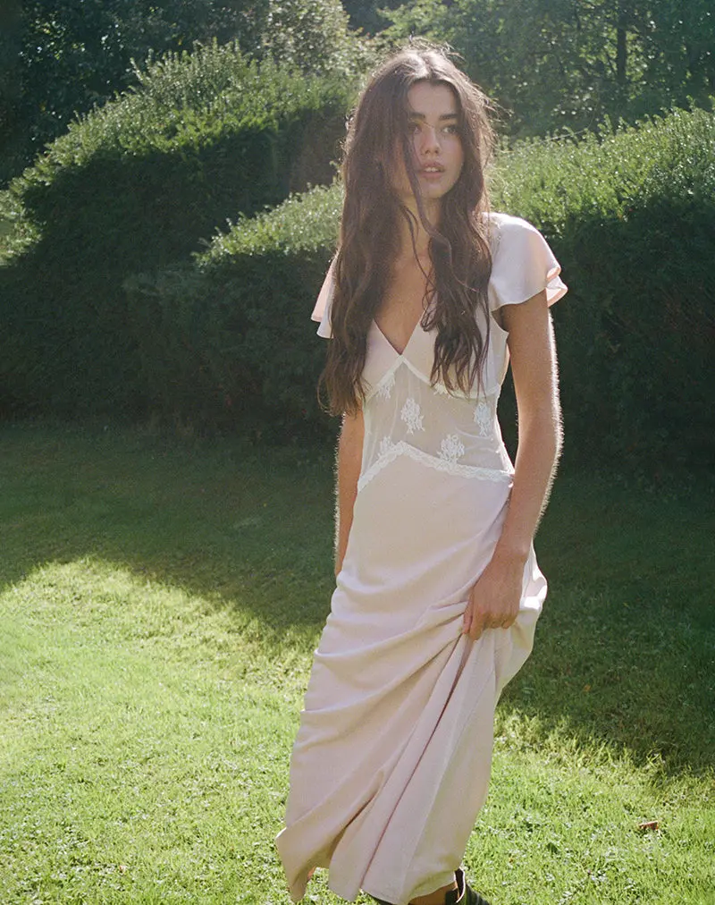 Lirenda Midi Dress In Satin Baby Pink 1