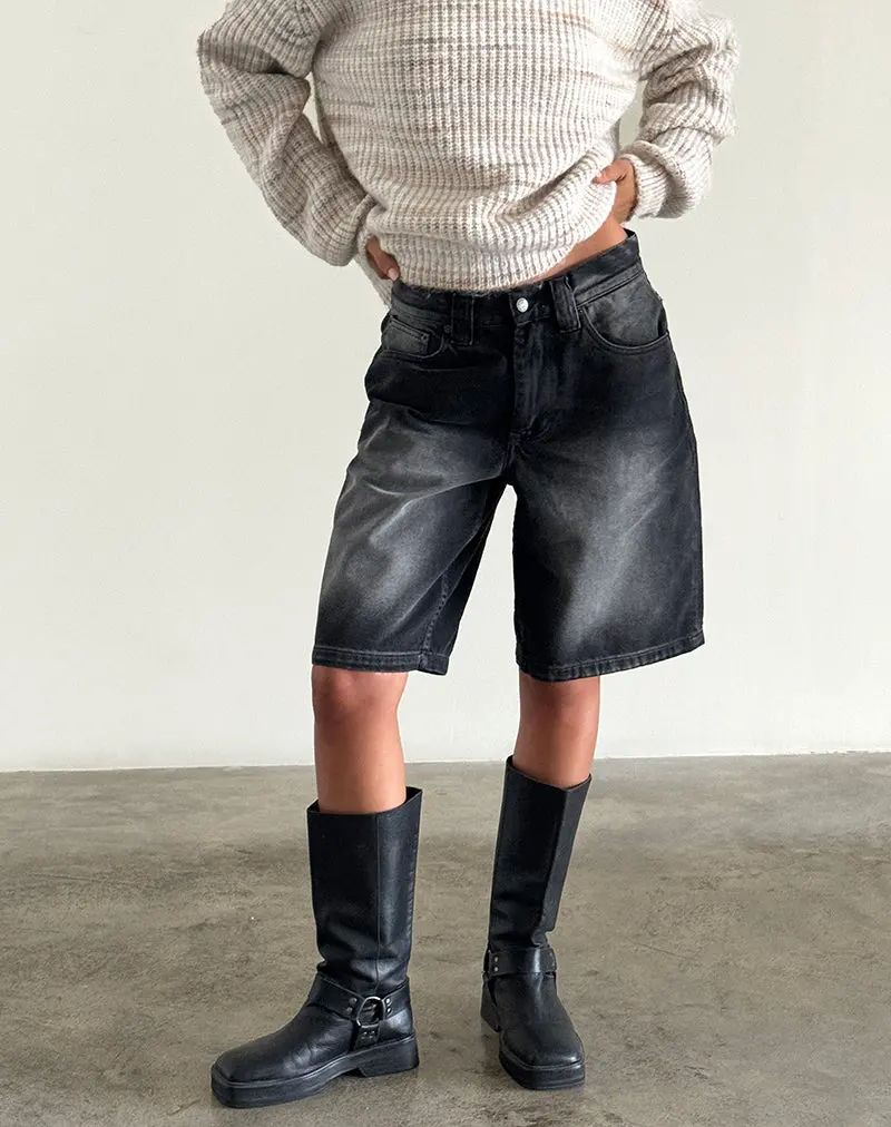 Low Rise Denim Skater Short In Extreme Black 1