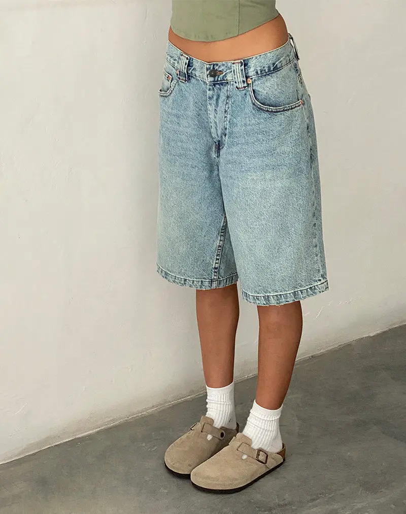 Low Rise Denim Skater Shorts In Bleach Denim 1