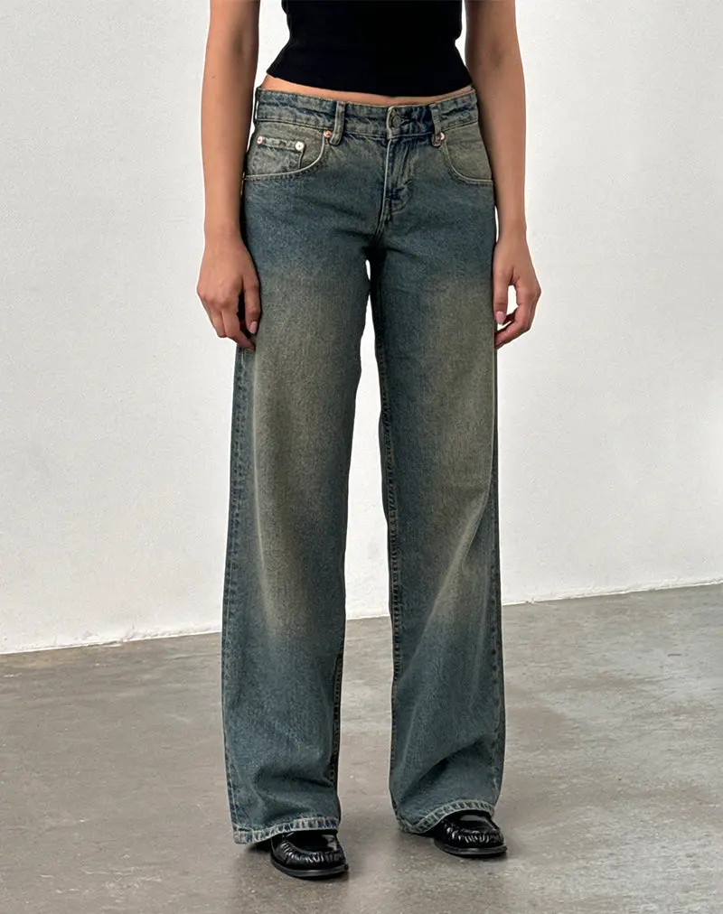 Low Rise Parallel Jeans In Brown Blue Acid 1
