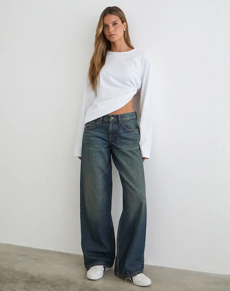 Low Rise Roomy Jeans In Dirty Green 1