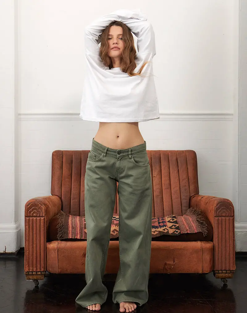 Low Rise Roomy Jeans In Fern Green 1