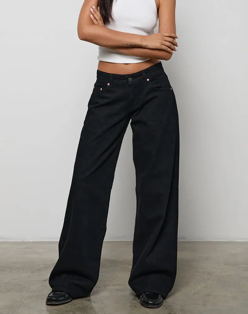 Low Rise Roomy Jeans In Rinse Black 1