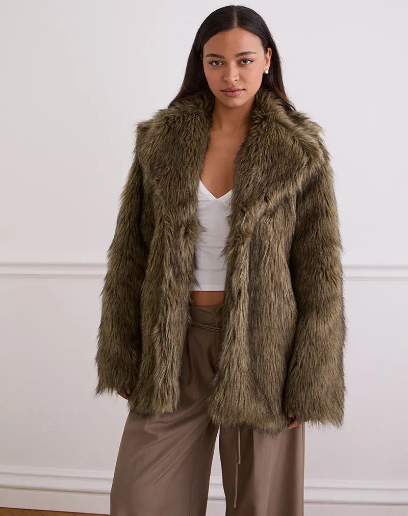 Lupita Jacket In Faux Long Fur Brown 1