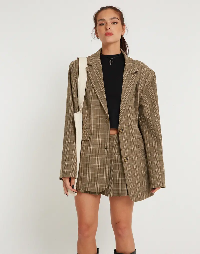 Maiwa Blazer In Check Brown 1