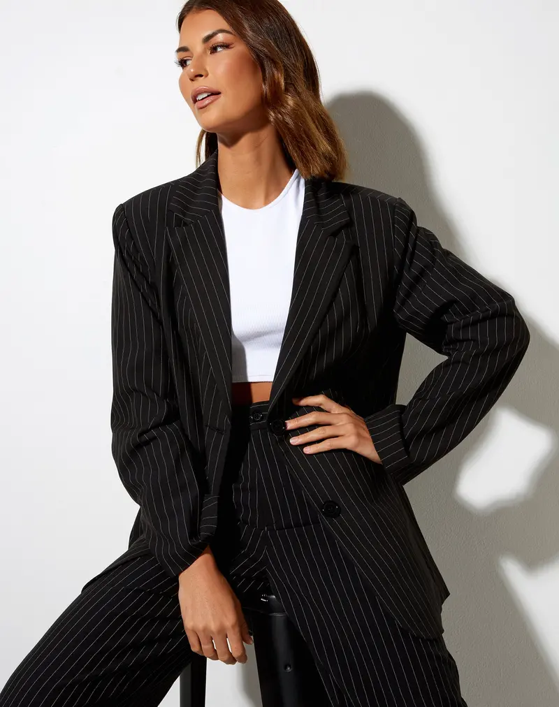 Maiwa Blazer In Pinstripe Black 1