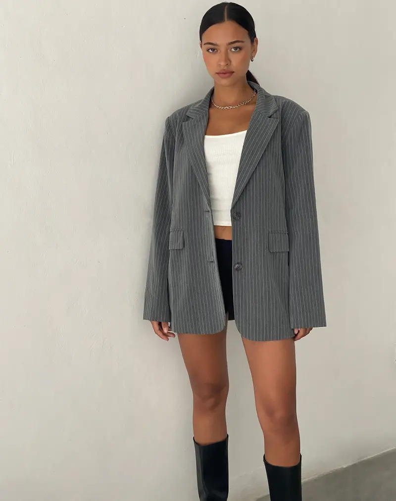 Maiwa Blazer In Tailoring Grey Pinstripe 1