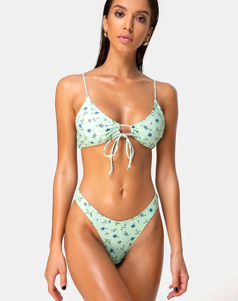 Makida Bikini Bottom In Ditsy Petal Pastel Lime 1