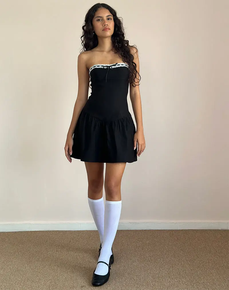 Manisha Mini Dress In Black With White Trim 1