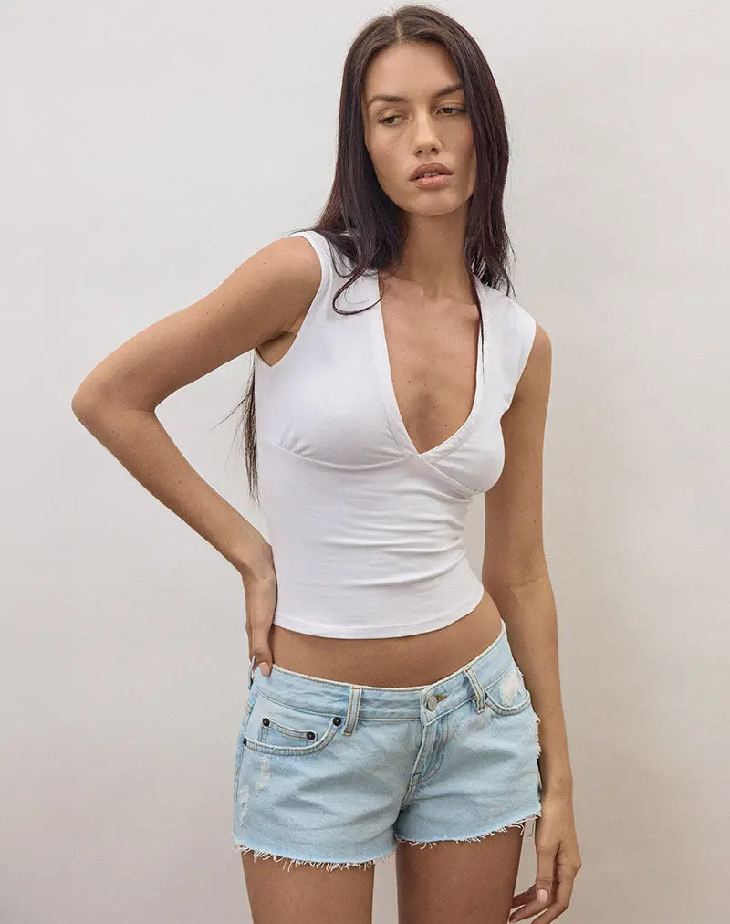 Micro Denim Hot Pant In Sun Bleach Blue 1