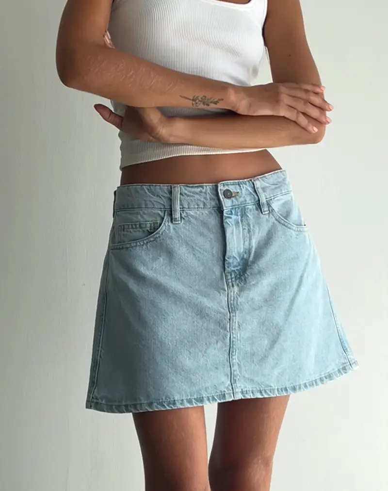 Mini A-Line Skirt In Denim Blue Bleach 1