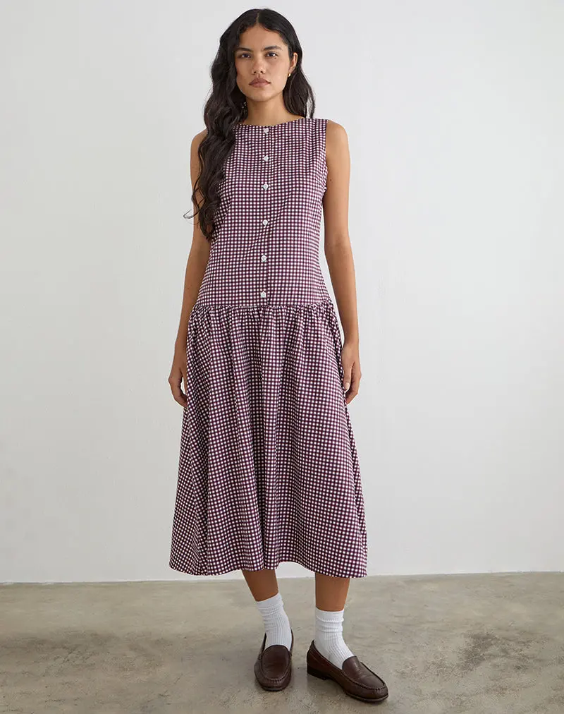 Miriam Midi Dress In Mini Gingham Wine 1